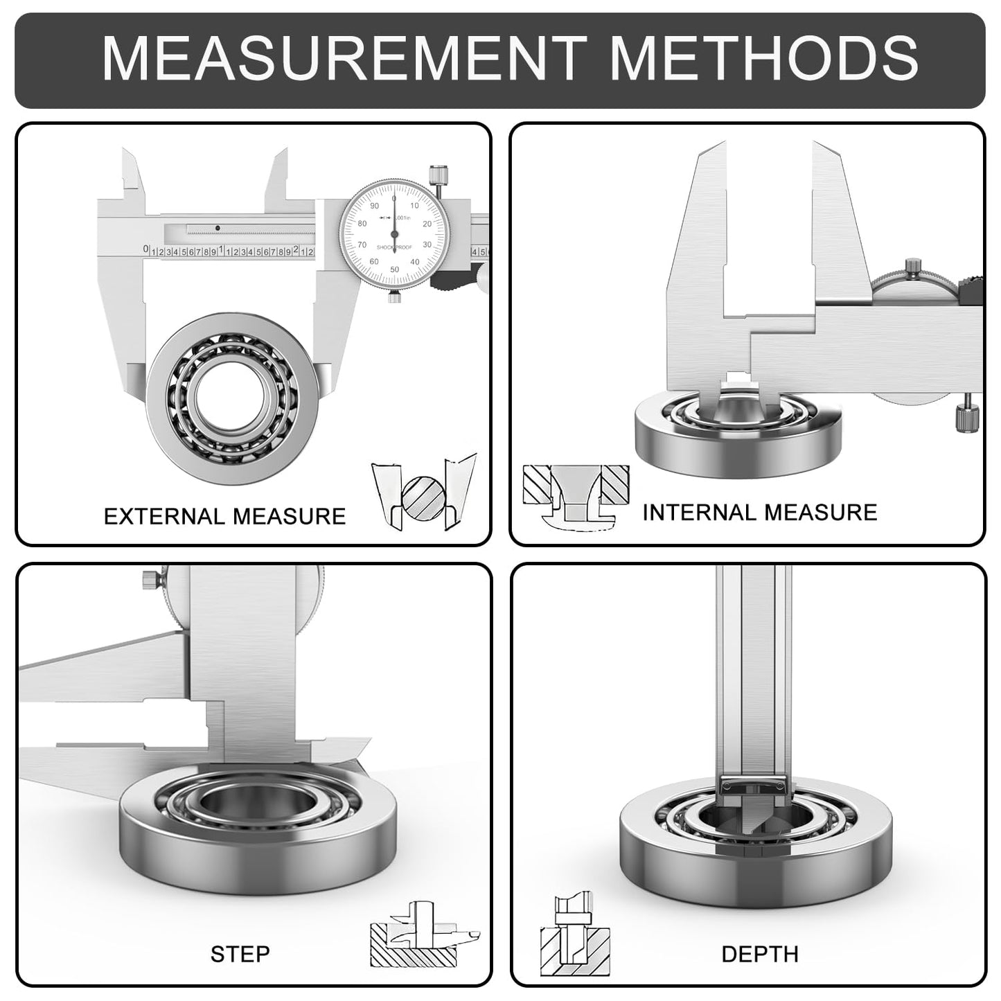 HDLNKAK Dial Caliper Shockproof Dial Caliper Precision Caliper with Watch 0-6" Range, 0.001” Resolution 6 Inch with 0.001" Precision Calipers 4-Way Measurement with Plastic Case