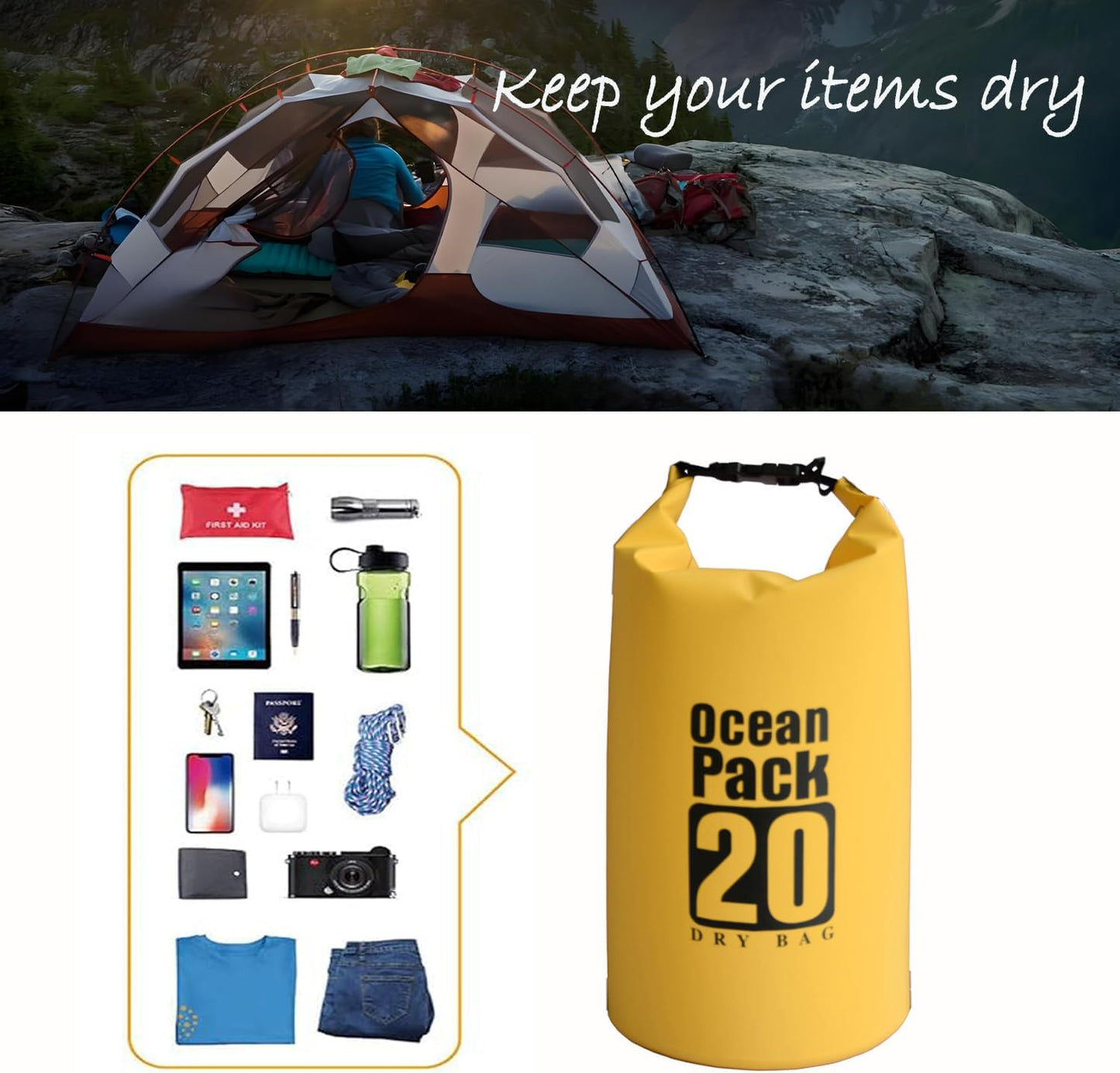 Dry Bag Waterproof Backpack 5L/10L/20L/30L Roll Top Waterproof Bag,Floating Dry bags for Kayaking,Swimming,Boating,Camping,Beach.