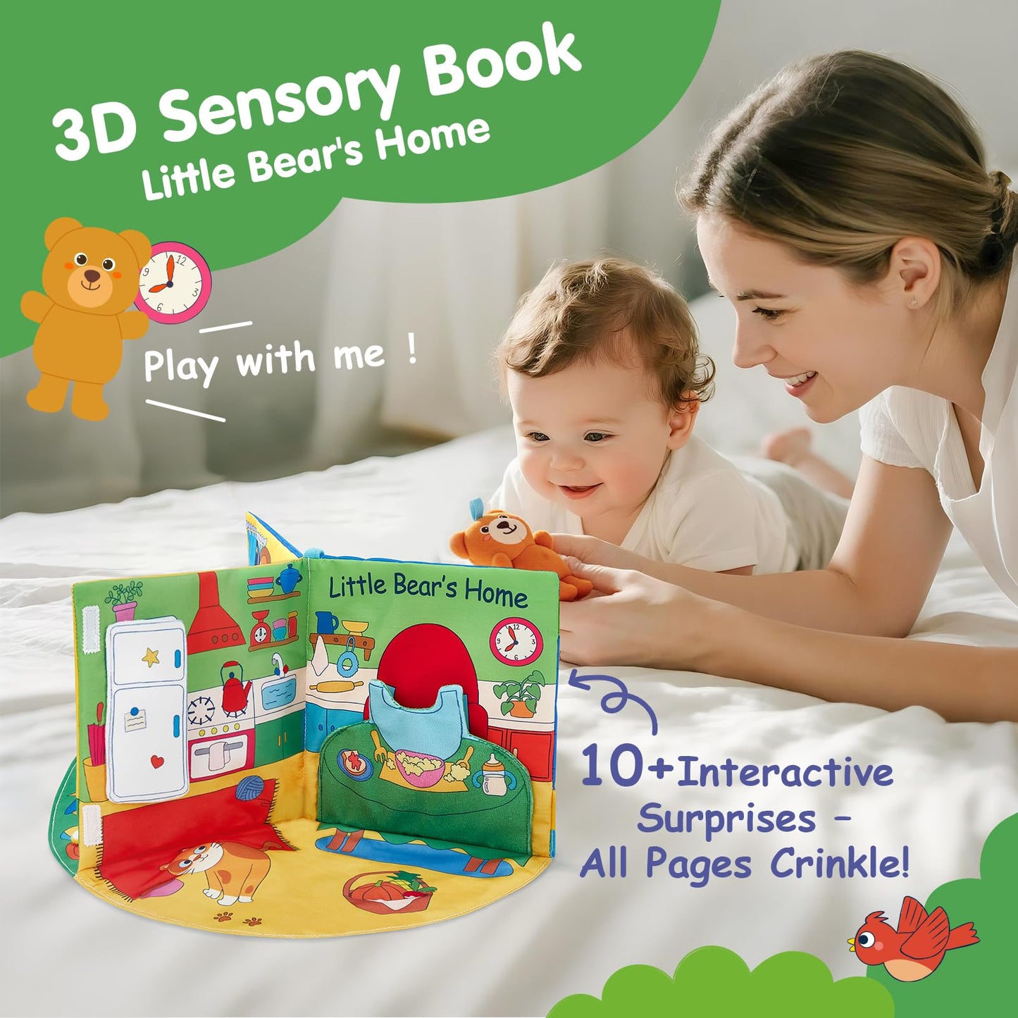 hahaland Baby Book for 1 Year Old - Touch and Feel Soft Activity Books Tummy Time Baby Toy 6 9 12 18 Months Interactive Book for Babies 6-12 Month on Airplane Birthday Easter Basket Stuffers
