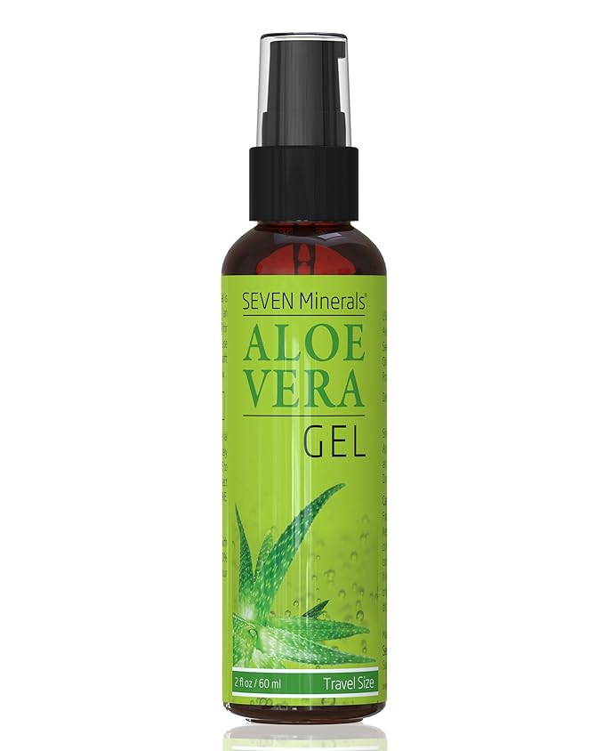 Seven Minerals, Travel Size Organic Aloe Vera Gel from freshly cut 100% Pure Aloe - 2 Fl Oz - HighestQuality, Texas grown, Vegan, Unscented - For Face, Skin, Hair, Sunburn relief (2 Fl Oz)