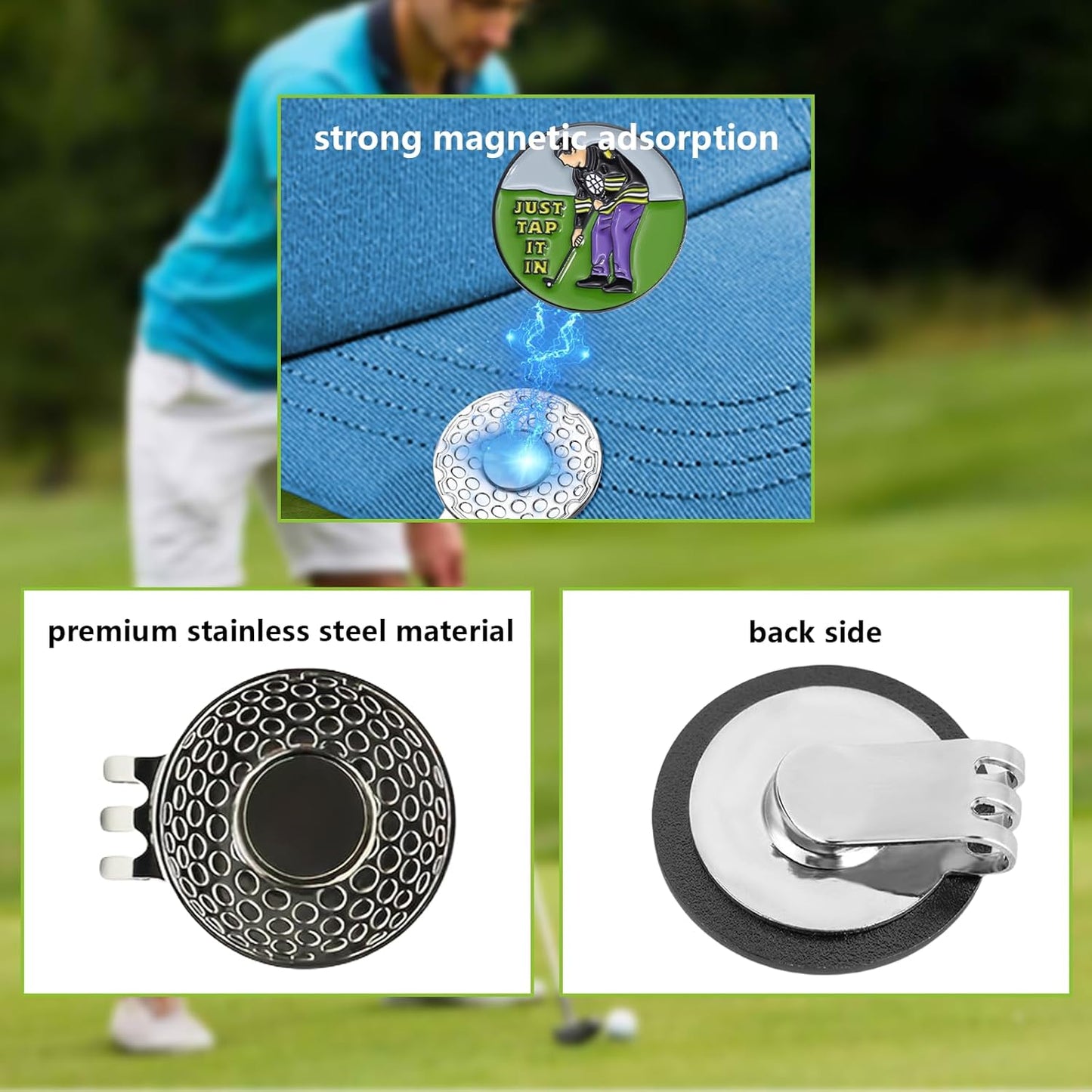 Golf Ball Marker with Magnetic Hat Clip, 3 Pack Happy-Gilmore Golf Ball Markers, Personalized Golf Accessories for Hats, Gloves, Bags, Perfect for Golf Rounds, Practice, Gifts for Golf Fans