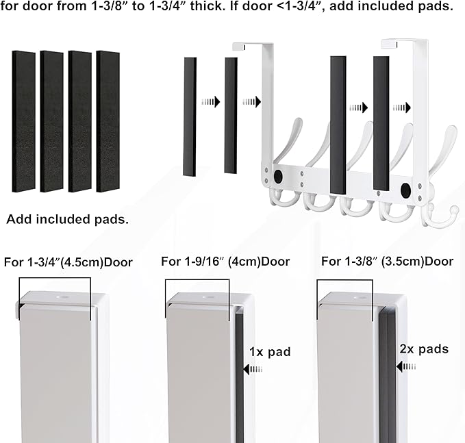 Dseap Over The Door Hook Hanger - 5 Tri Hooks, Heavy Duty Over The Door Towel Rack Coat Rack for Clothes Hat Towel, Silver, Pack of 2