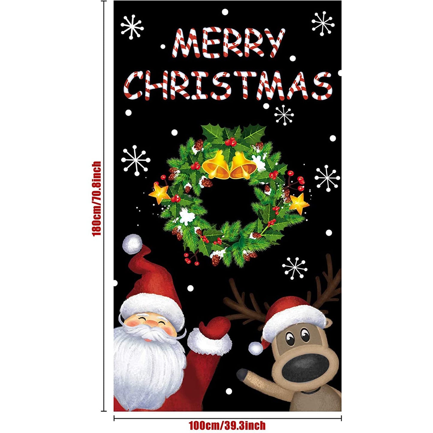 Tatuo Christmas Door Cover Santa Xmas Hanging Cover Xmas Door Cover Banner Reindeer Snowflake Santa Backdrop For Front Door Deco