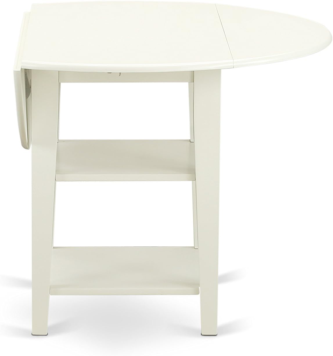East West Furniture SUAD3-LWH-LC 3 Piece Dining Set Contains a Round Dining Room Table with Dropleaf & Shelves and 2 Faux Leather Upholstered Chairs, 42x42 Inch, Linen White