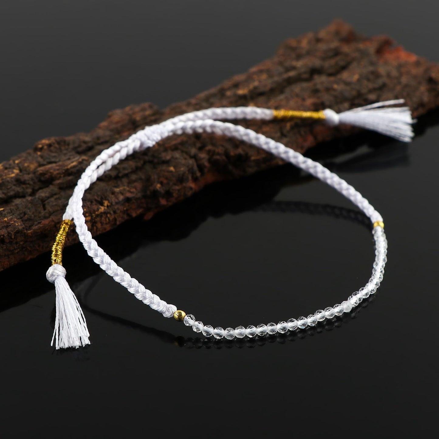 TGH Natural Clear Quartz Beads Braided Bracelet Healing Crystals Birthday Gift for Her Thread Protection Bracelet for Men Women Gemstone Jewelry 7 inch Christmas Gift (Clear Quartz)