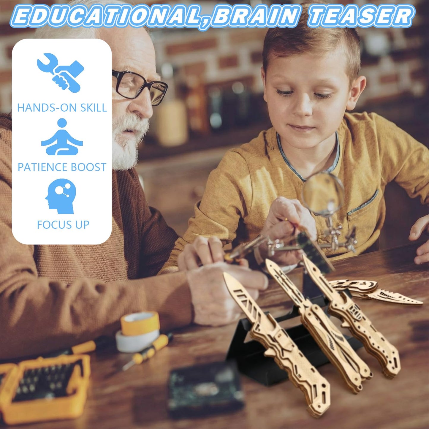 Teyva Daily 4 Pack 3D Wooden Puzzle for Adults DIY Wooden Puzzles Knife Kit Brain Teaser Mechanical Model Building Toy for Adult Craft Hobby Wood Graduation Art Gift for Teens Men Puzzle Fans
