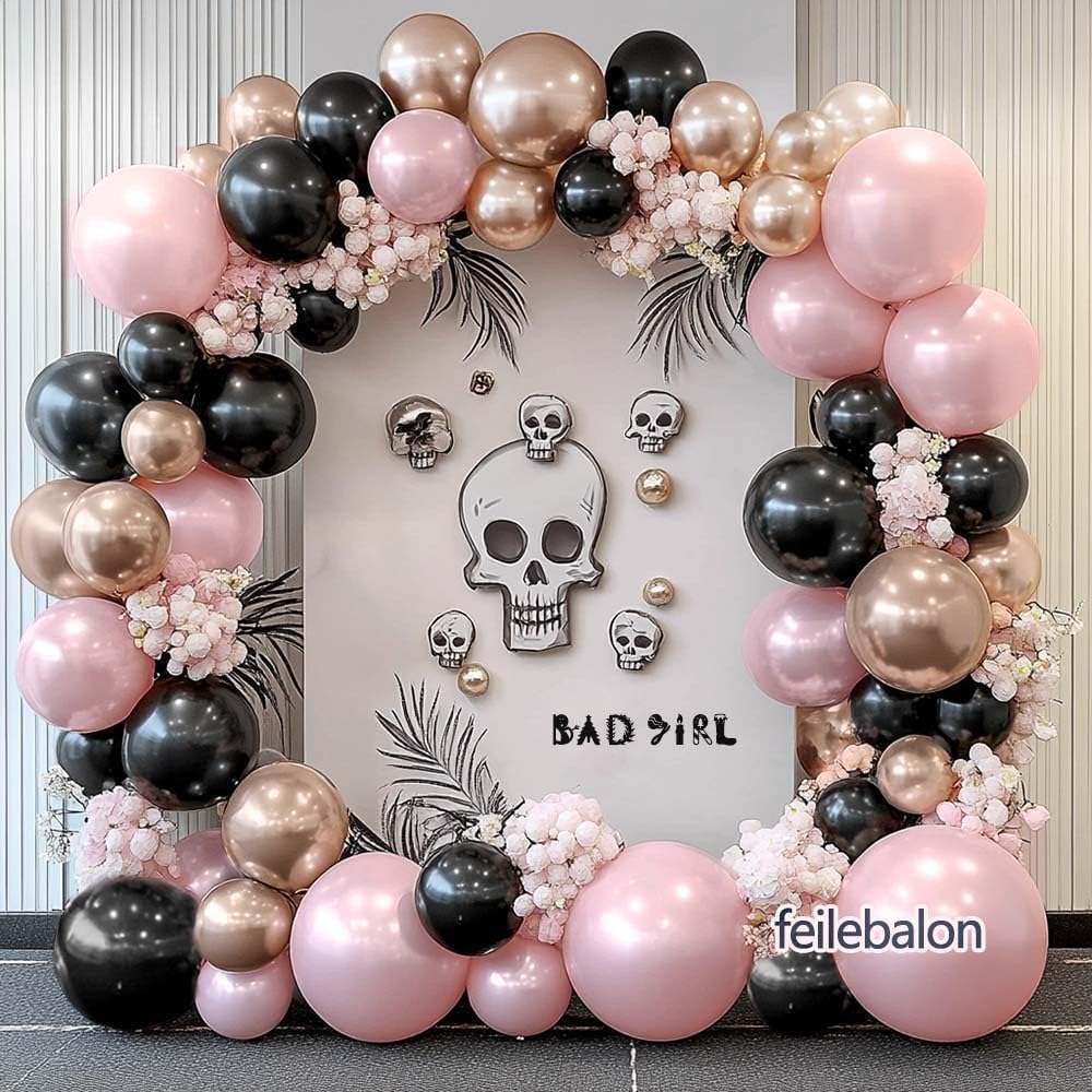 Pink Black Balloon Arch Kit - Double Stuffed Pastel Pearl Baby Pink Balloon Garland with Champagne Rose Gold Balloons for Birthday Bridal Baby Shower Wedding Graduation Party Decoration