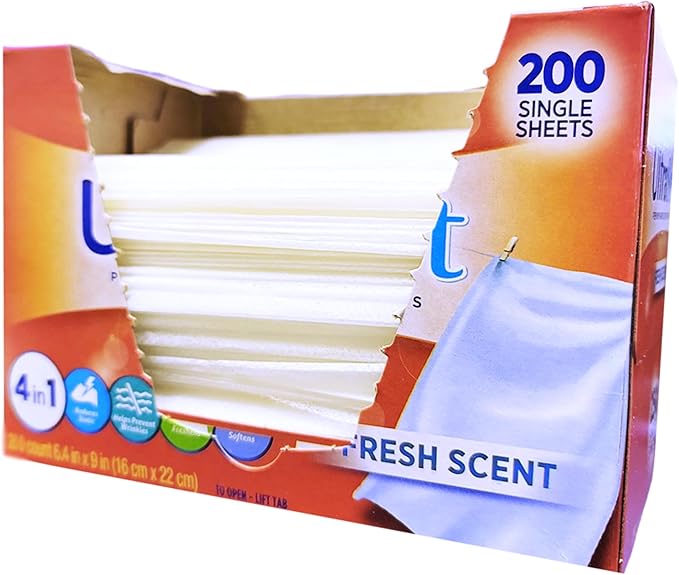 200 Dryer Sheets(6.4"x9")w/ Easy-to-Dispense Box to Drive Clothes Ultra Soft,Fabric Softener Fresh Scent Made in USA,Drive Clothes Ultra Soft,Reduce Static Cling,Help Prevent Wrinkles & Repel Pet Hair