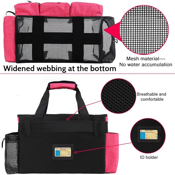 Large Cleaning Caddy Bags Pink with Sturdy Support Board, Cleaning Organizer with Detachable Dividers, Cleaning Supply Tote with Adjustable Shoulder Strap & Waist Belt for Cleaners Housekeepers