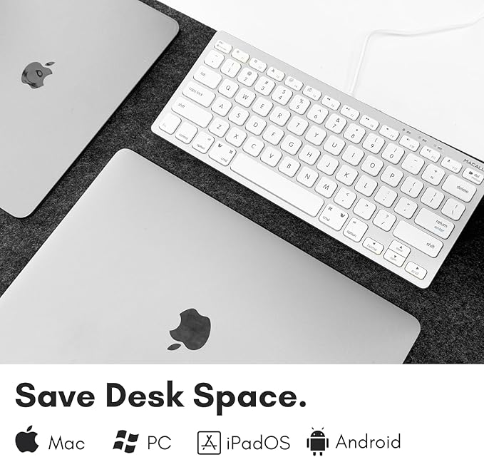 Macally Small USB C Keyboard - Plug & Play Compatible Wired Apple Keyboard for Mac mini, MacBook Pro/Air, iMac, iPad, Windows, Chromebook with USBC Port - Compact & Mini USB Type C - Silver
