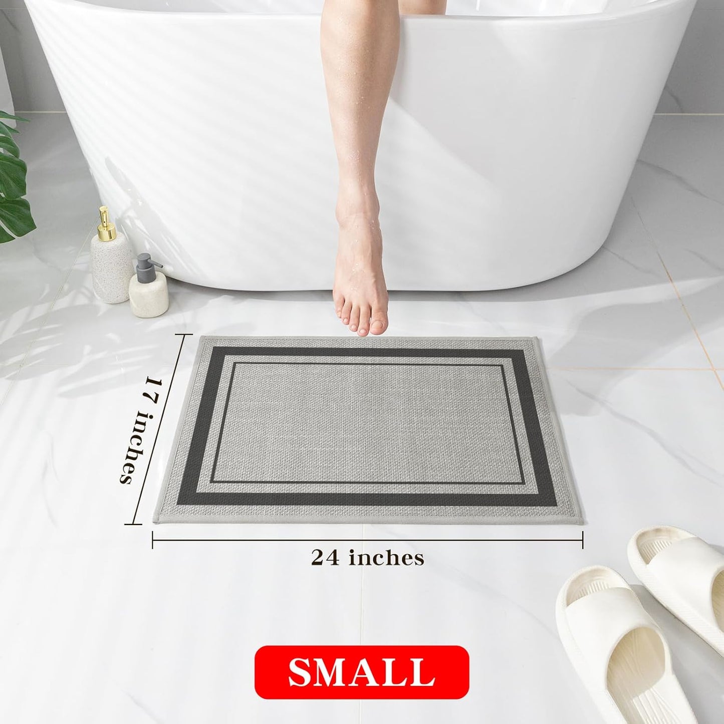 chakme Bathroom Rugs Mat 24x17, Ultra Thin Non Slip Bath Mat Small Quick Dry Absorbent Bath Mat for Bathroom Floor, (Dark Grey, 24"x17")