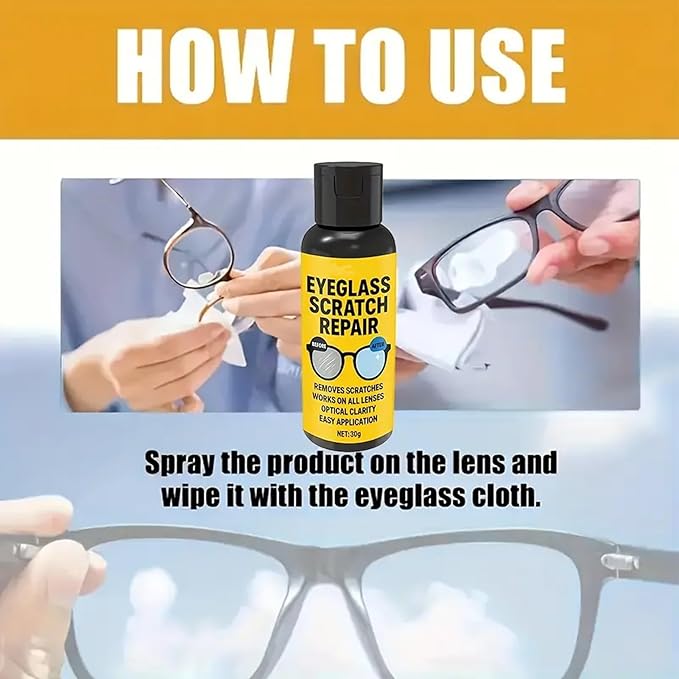 Glasses Lens Scratch Remover, Eyeglass Scratch Remover, Eyeglass Cleaner Spray, Sunglasses Cleaning Kit for Camera/Mirror/Windshield/Stove