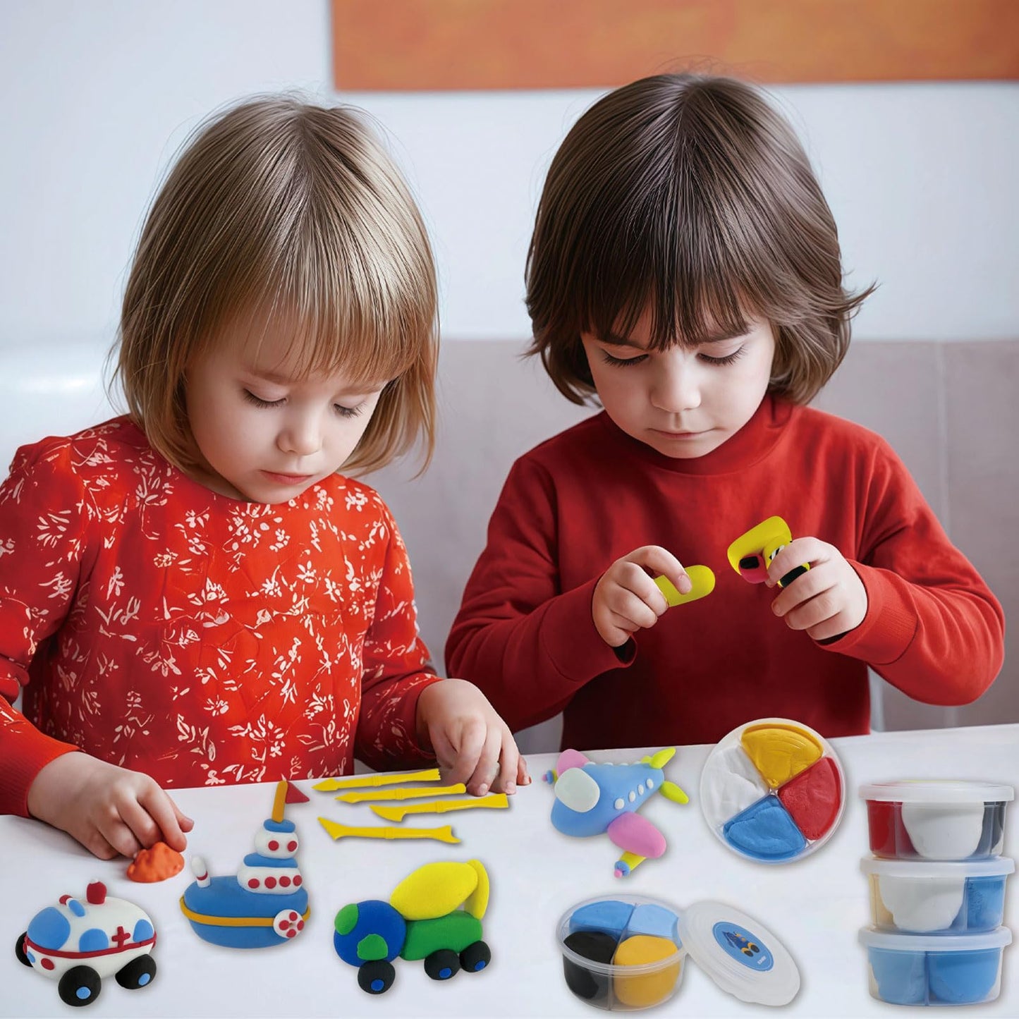 elopco Air Dry Clay Kit for Kids - Cars Themed,12 Traffic DIY Molding Clay Art Crafts Set for Kids Girls Boys Easter Gifts for Easter Basket Fillers Egg Fillers Party Favors (Traffic)