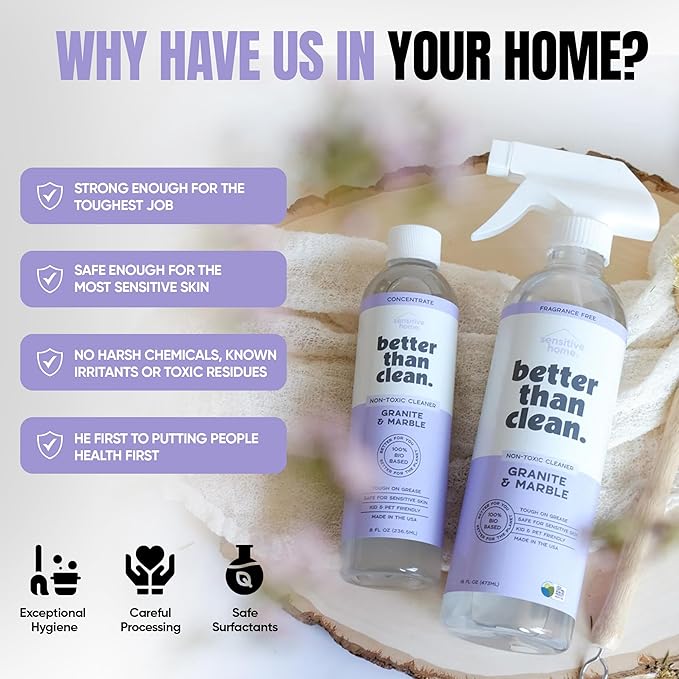 Marble & Granite Cleaner Starter Pack - Plant-Based Natural Stone Cleaner for Countertops, Showers, Floors & More - Suitable for Sensitive Skin, Fragrance Free, Kids & Pet-Friendly