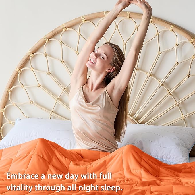 yescool Weighted Blanket for Adults (10 lbs, 48" x 72", Orange) Cooling Heavy Blanket for Sleeping Perfect for 90-110 lbs, Twin Size Breathable Blanket with Premium Glass Bead, Machine Washable
