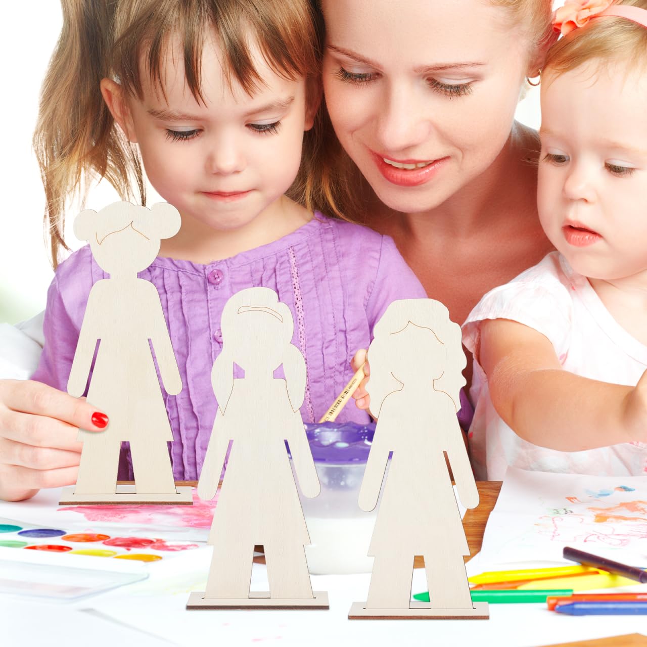 NUOBESTY 20Pcs Unfinished Wood Cutouts Painted Wooden People Shapes DIY Craft Supplies Basswood Slices for Painting Home Decor Wedding and Party Decorations
