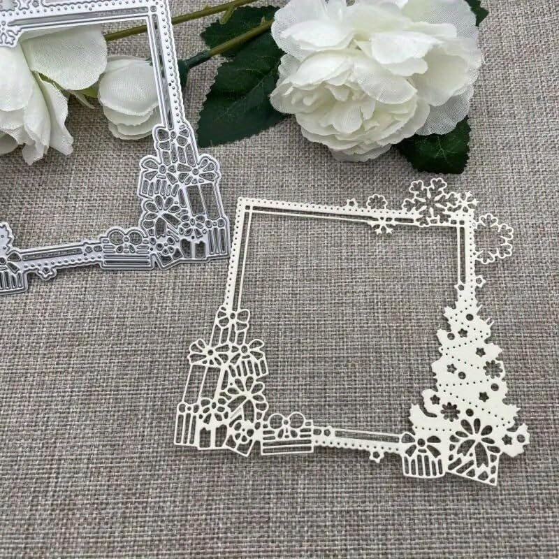 Lapoo Metal Cutting Die for Scrapbooking, 3D Backgrounds Frame New Cutting Dies DIY Album Card Making Decor Paper Metal Die Cuts Party Wedding Decorations (Christmas Gift Frame 5.4 x 5.1 in)