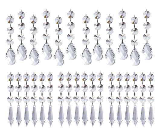 60 PCS Clear Acrylic Crystal Beads for Christmas Ornaments Tree Decorations Garland Chandelier Hanging Wedding Party Celebration Decor (Teardrop+Icicle)