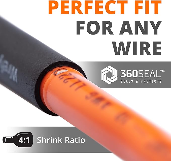 Wirefy 1-1/4" Heat Shrink Tubing - Large Diameter - 4:1 Ratio - Adhesive Lined - Industrial Heat-Shrink Tubing - 50 Feet Roll - Black