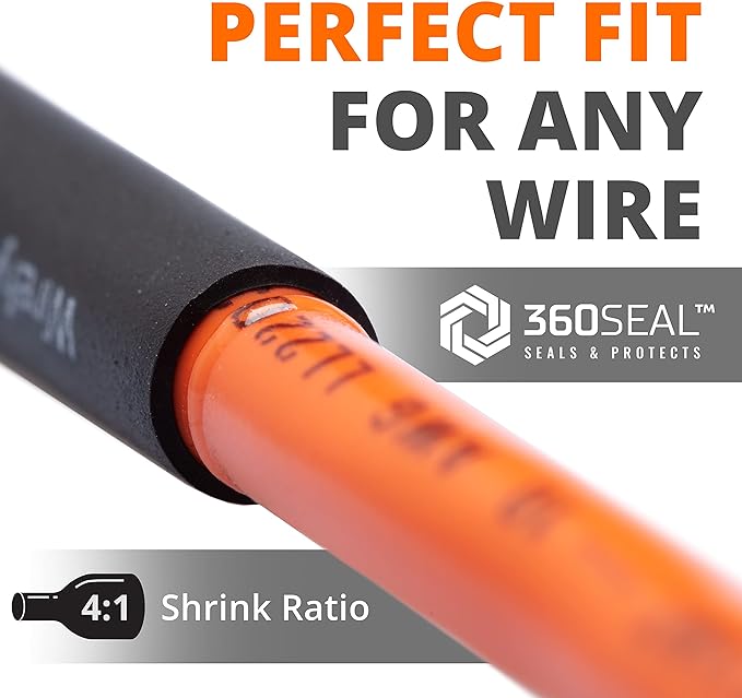 Wirefy 1-1/2" Heat Shrink Tubing - Large Diameter - 4:1 Ratio - Adhesive Lined - Industrial Heat-Shrink Tubing - 50 Feet Roll - Black