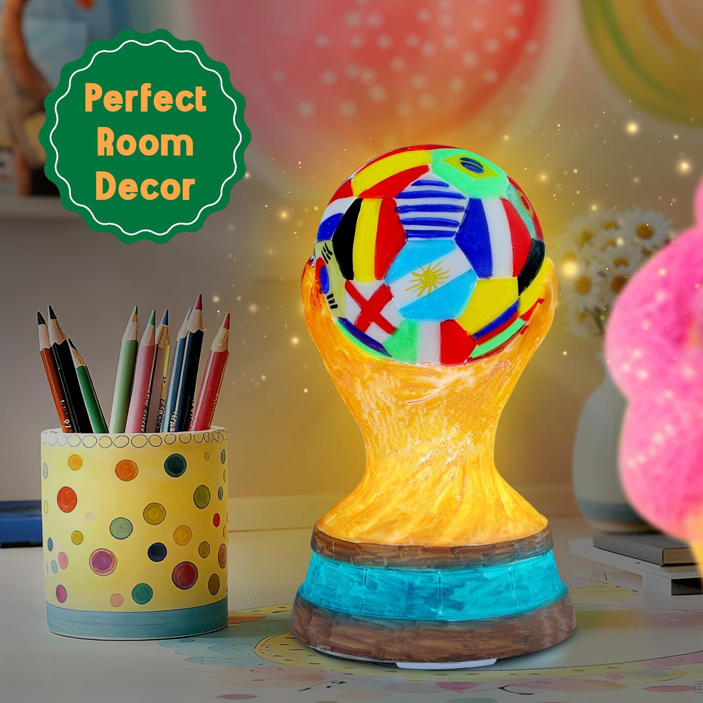 EPUMP Paint Your Own Soccer Cup Lamp Kit - Rechargeable 1200mAh Night Light with 2 Light Modes, Arts and Crafts Painting Toys for Girls Boys, Art Supplies Birthday Gifts for Kids Ages 3-12+