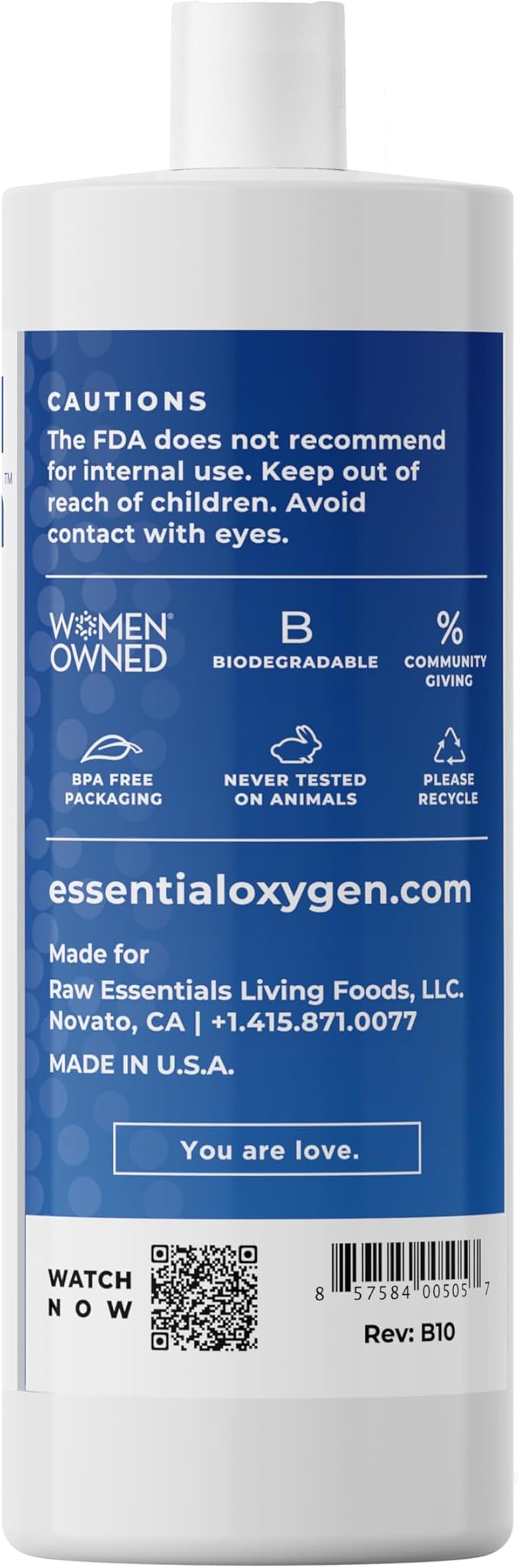 Essential Oxygen Food Grade Hydrogen Peroxide 3%, Natural Cleaner, Refill, 32 Fl Oz