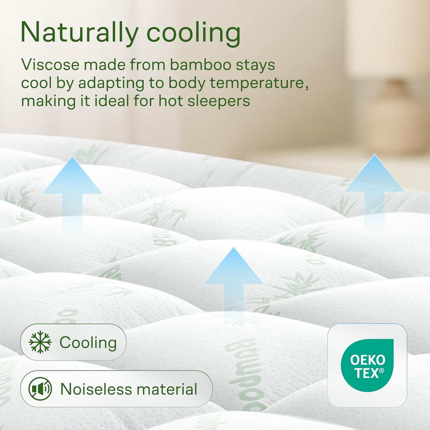 Ultra Soft King Size Mattress Topper - Viscose Made from Bamboo Pillow Top Mattress Pad for Back Pain Relief - Naturally Cooling for Hot Sleepers, Green