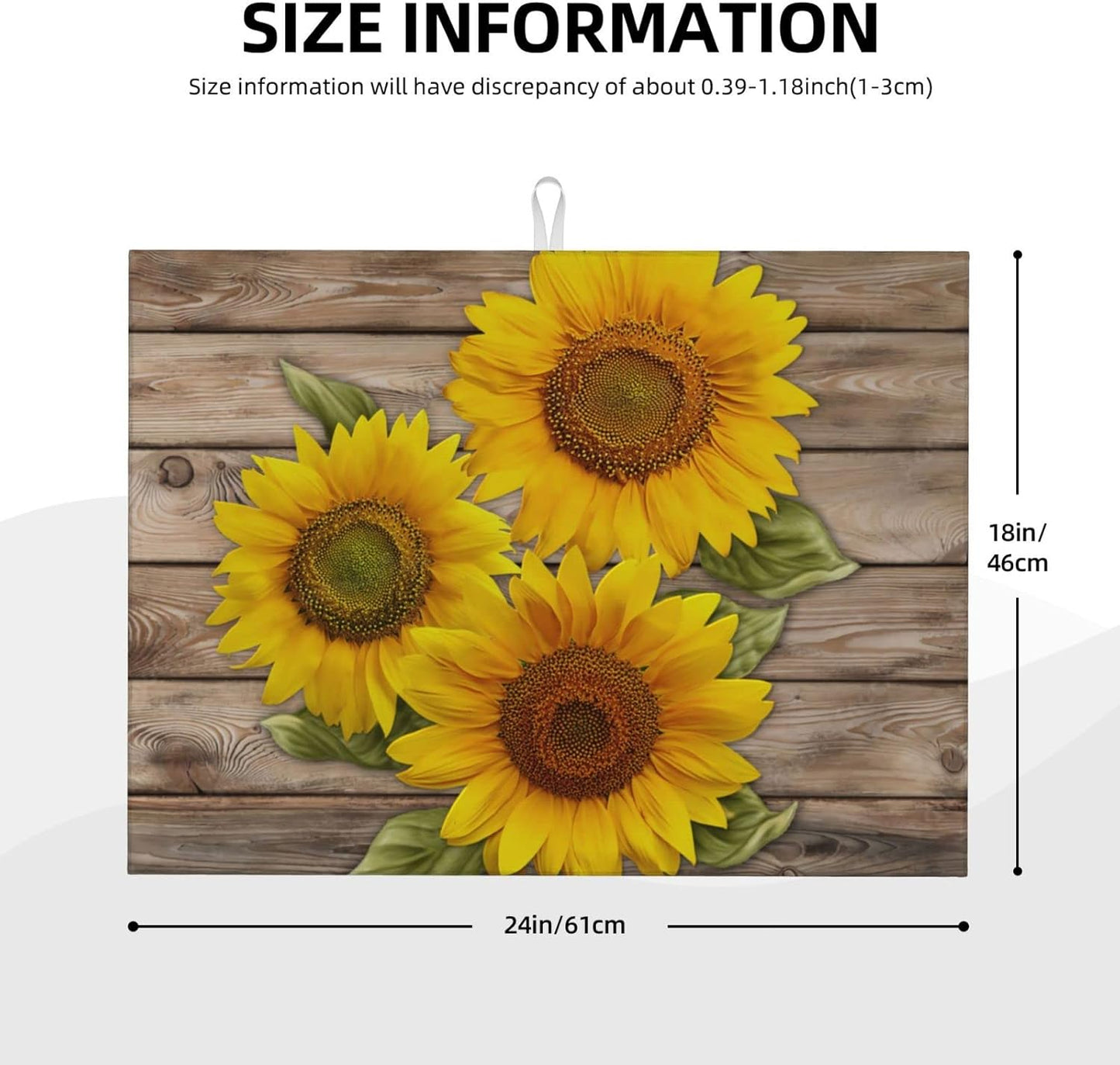 Vintage Yellow Sunflower Wooden Microfiber Dish Drying Mat For Kitchen Countertop Xl Absorbent Reversible Drainer Rack Pad Extra Large 18 X 24 Inch