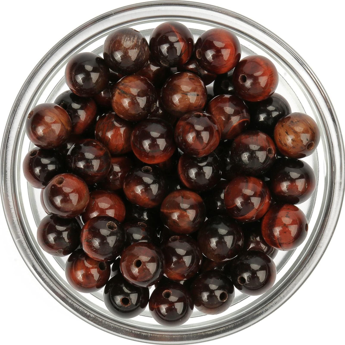 NITOPUPU 100Pcs 10mm Natural Smooth Red Tiger Eye Gemstone Beads Round Loose Stone Beads for Jewerly Making with Crystal Stretch Cord