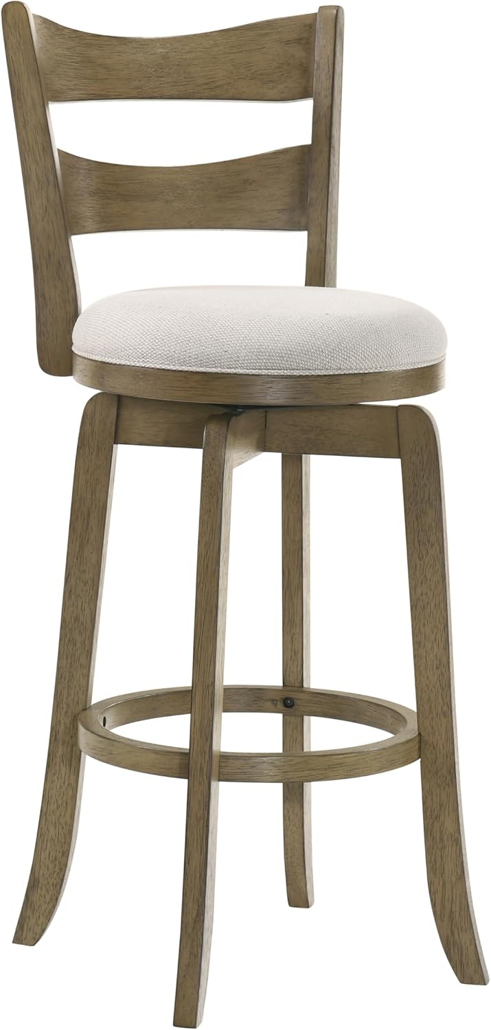 Armen Living Blair 30 in. Putty Brown Bar Height Rubberwood Swivel Barstool with Cream Fabric Seat - Set of 2