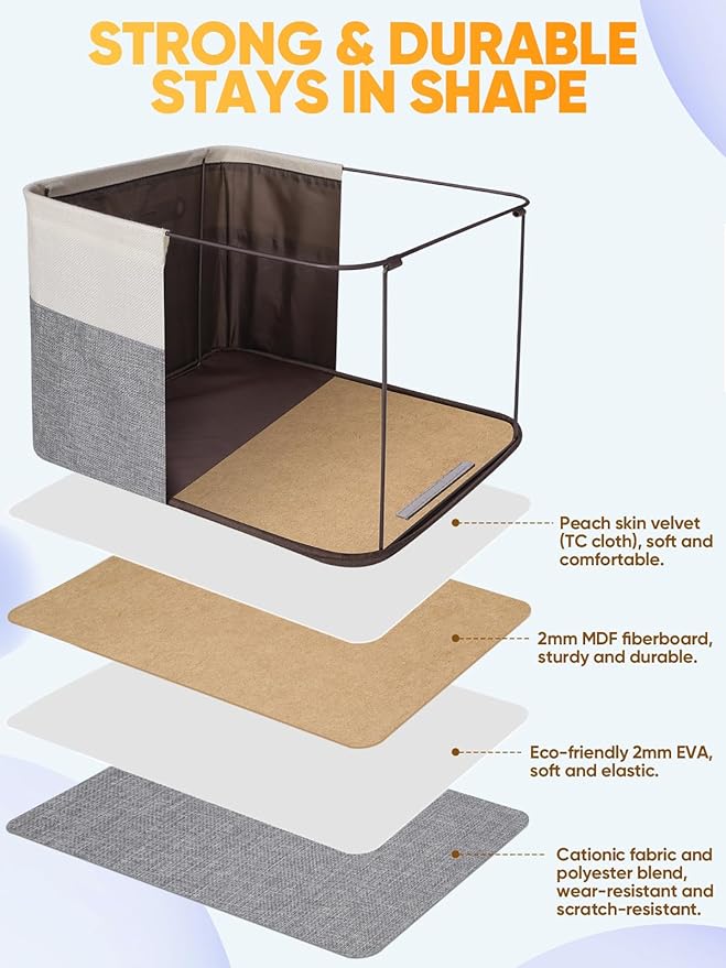 BALEINE 3 Pack Fabric Storage Bins for Shelves, Linen Storage Baskets for Organizing, Decorative Closet Bins for Clothes, Home (Grey, 14''x10''x8.5'')