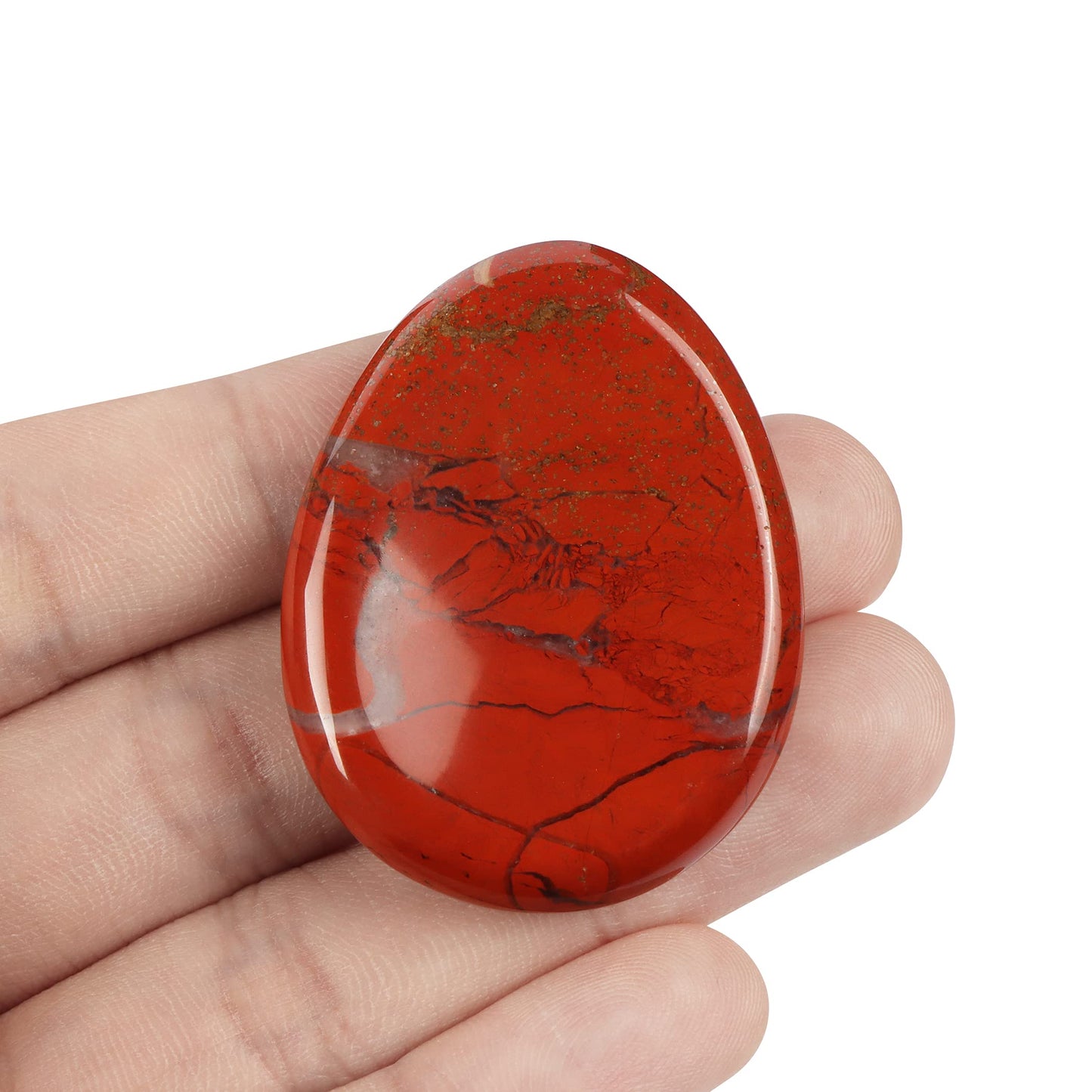 Artistone Red Jasper Crystal Thumb Worry Stone Hand Carved Crystal Pocket Palm Stone for Anxiety Stress Relief, Meditation Reiki, Water Drop Shaped