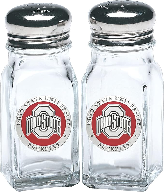 Heritage Pewter Ohio State University Salt and Pepper Shaker Set of 2 Bottles | Expertly Crafted Pewter Glass