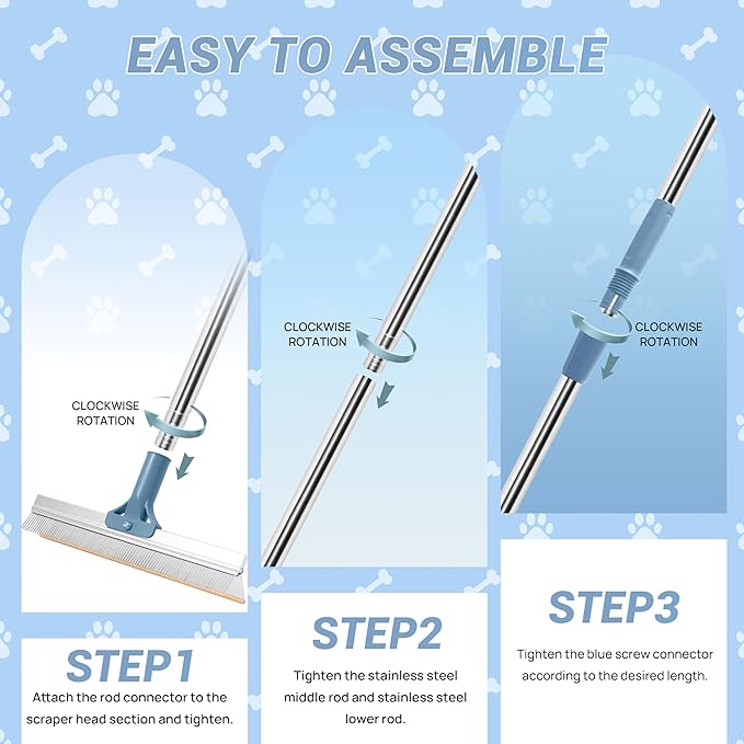 7 in 1 Carpet Rake for Pet Hair Removal with 51” Adjustable Pet Hair Removal Broom for Rugs, Mats and Couch