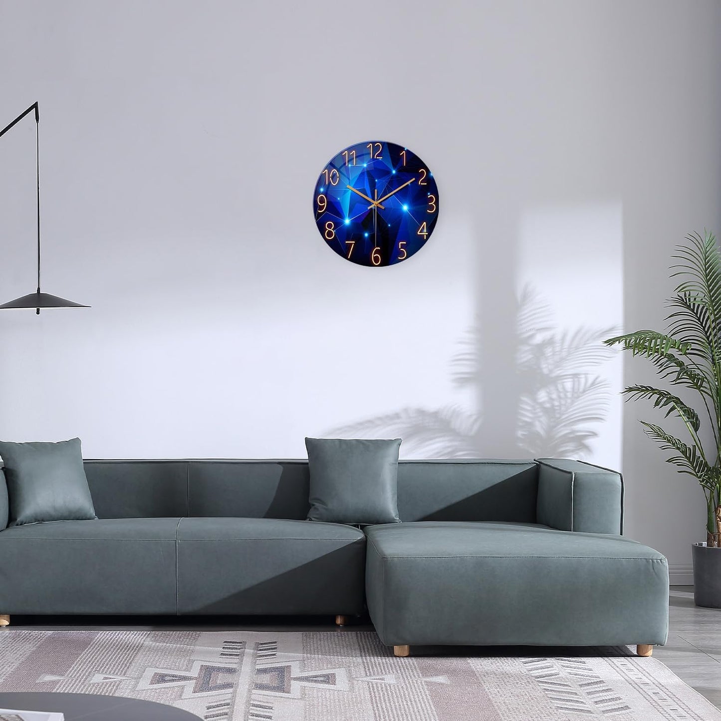 Big Wall Clock for Living Room Decor Blue Decorative Wall Clocks Battery Operated 20 Inch Silent Wall Clock Non Ticking