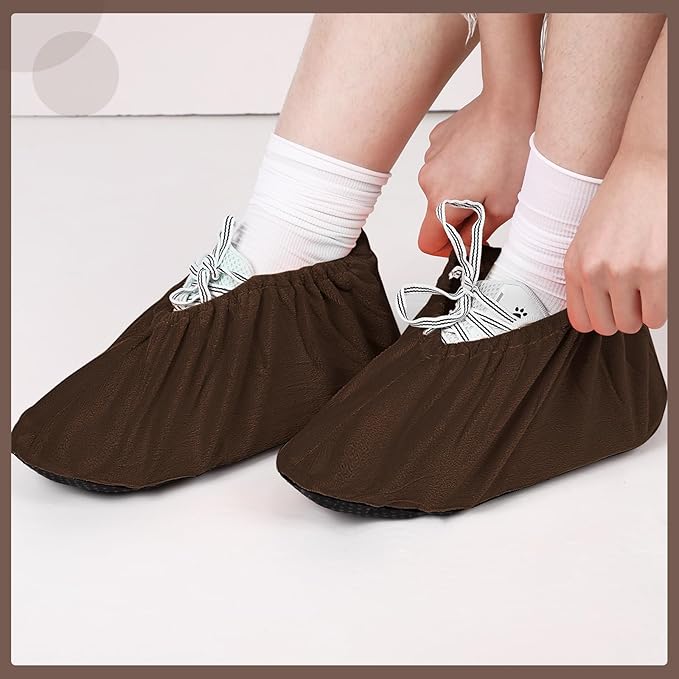 JaGely 11 Pairs Reusable Non Slip Cloth Shoe Covers Washable Thickened Boot Shoe Covers for Indoors and Households(Brown)