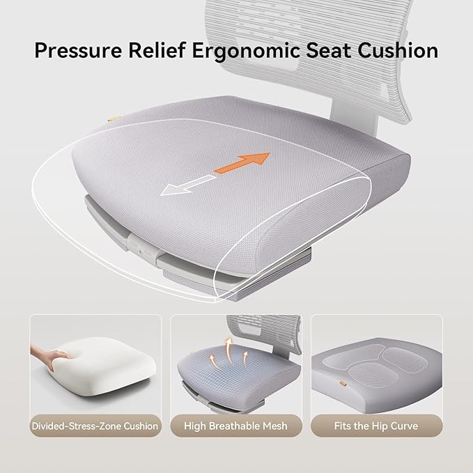 Newtral Ergonomic Office Chair-Home Office Desk Chair with Footrest, Auto-Following Backrest & Headrest, 4D Armrests, 96°-136° Recline (Gray, with Laptop Table)
