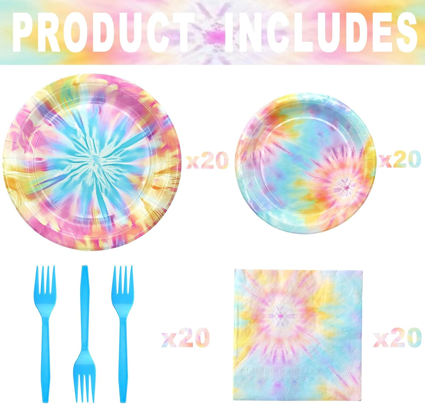 Tie Dye Party Decorations Set - Fun Tie Dye Party Plates, Napkins, and Forks for a Vibrant Celebration - Disposable Tie Dye Party Supplies for Birthdays and Events