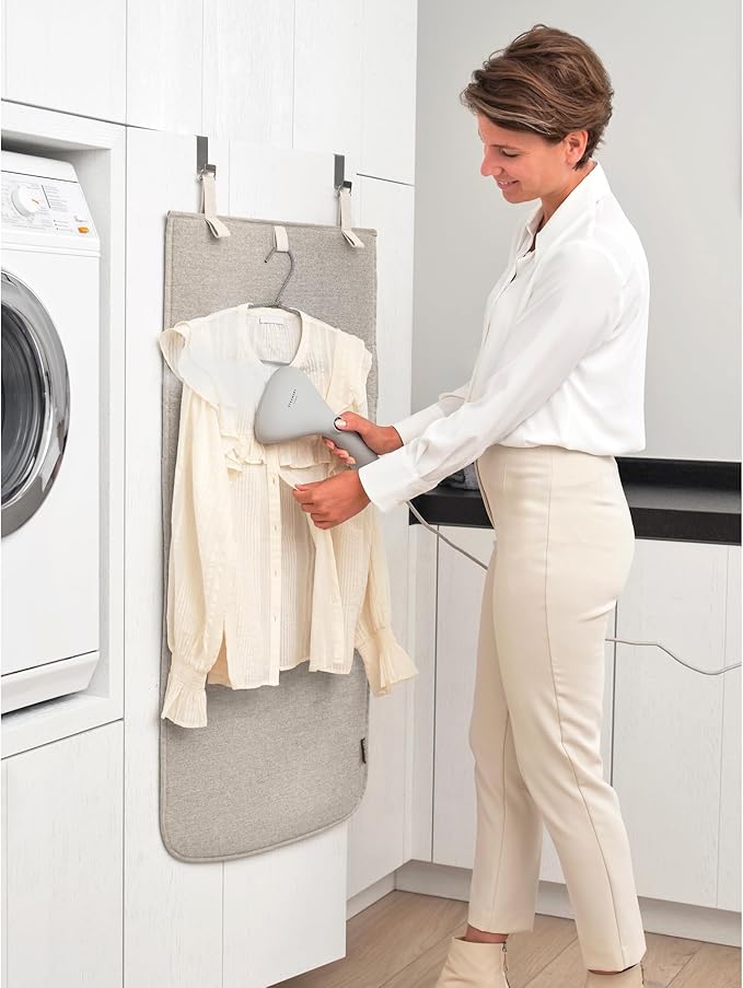 Brabantia - Door Steam Blanket - Heat-Resistant Mat for Clothes Steaming - Over Door Hooks, Protective Back Layer, & Loops for Hangers - Easier Steaming with Handheld Steamers - 43 x 20" - Gray