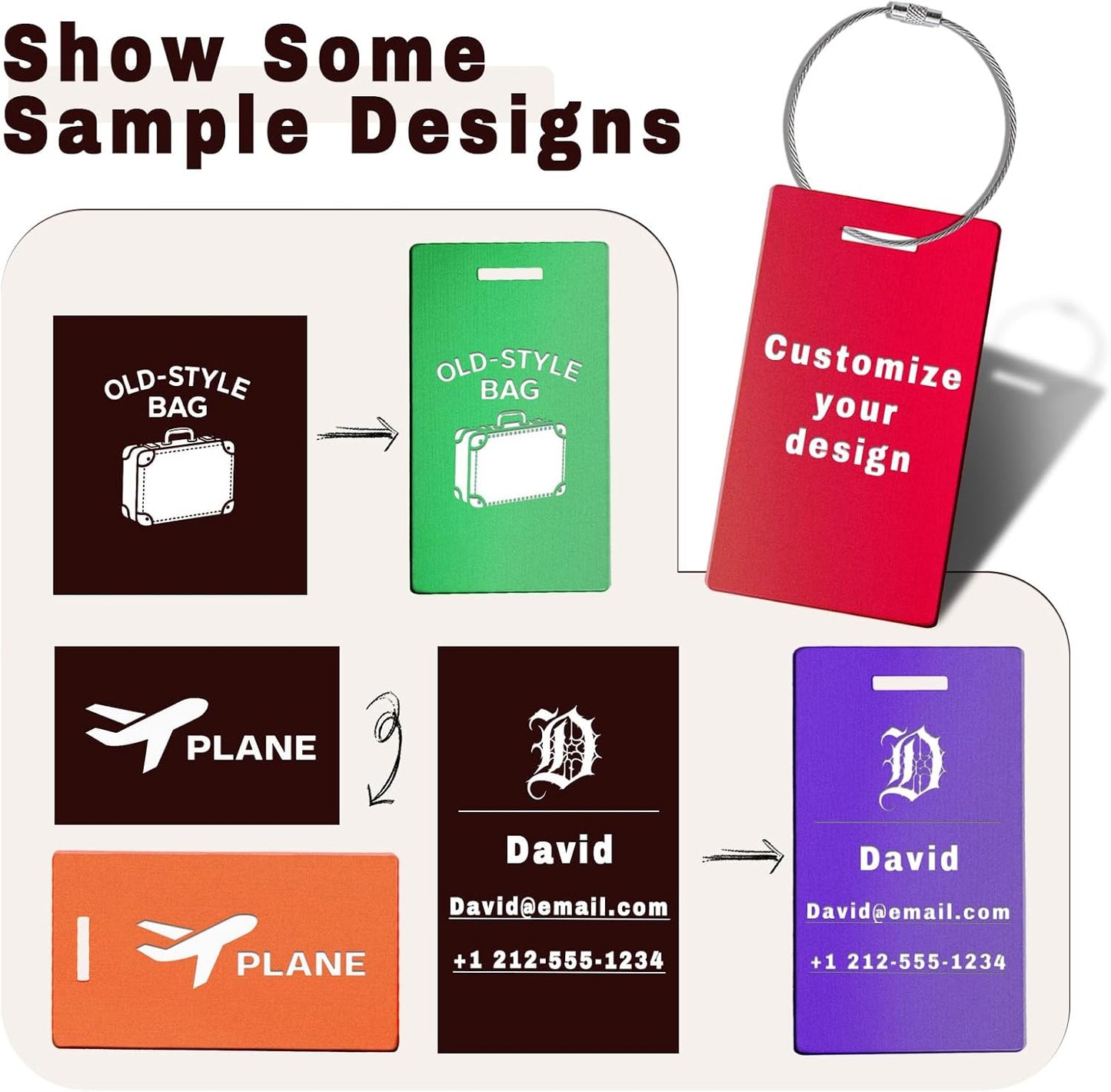 4PCS Personalized Luggage Tags for Travel Durable Aluminium Luggage Tags for Suitcases Custom Bag Tags for Backpacks Heavy Duty Personalized Name Tags for Birthday Gifts(Large,Red)