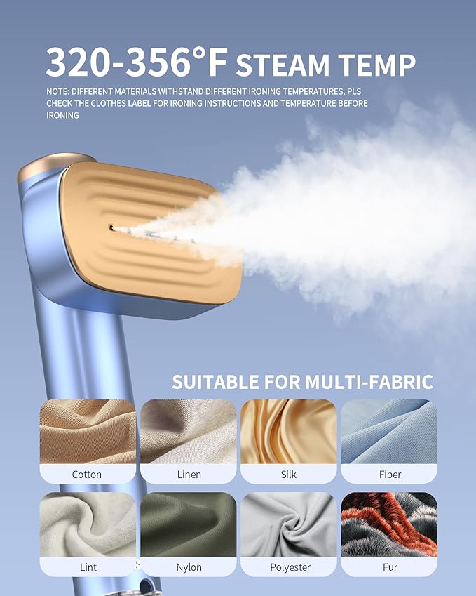 MIYOKO 2-in-1 Garment Steamer for Clothes, 1200W Handheld Steam Iron with Two Water Tanks (3.38 &6.09 Oz.), 15s Fast Heating, 25G/Min High Speed Steams, 110-120V for Home &Travel Portable Use, Blue