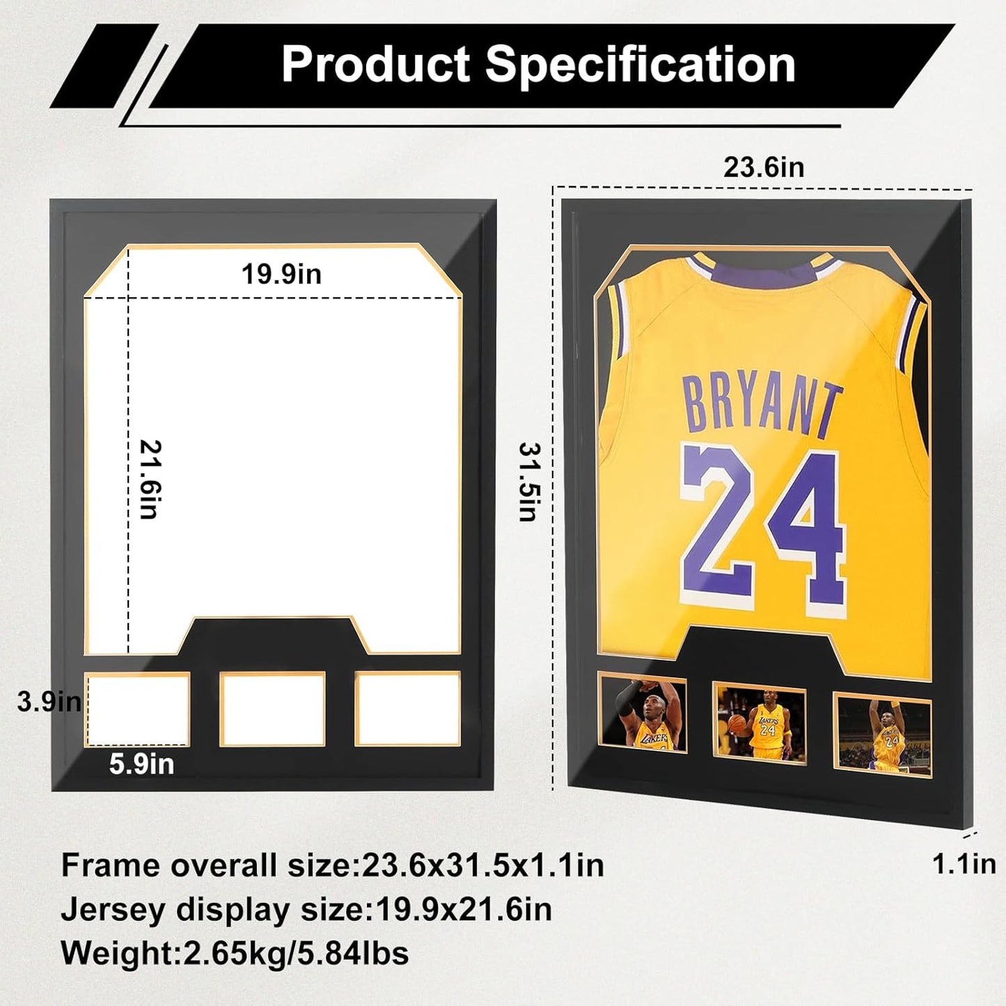 Nice C Jersey Frame Display Cases, Jersey Frame with Picture Slots, Jersey Shadow Box Display Case, 98% UV Protection, Football, Basketball (4 Pack, Black&Gold)