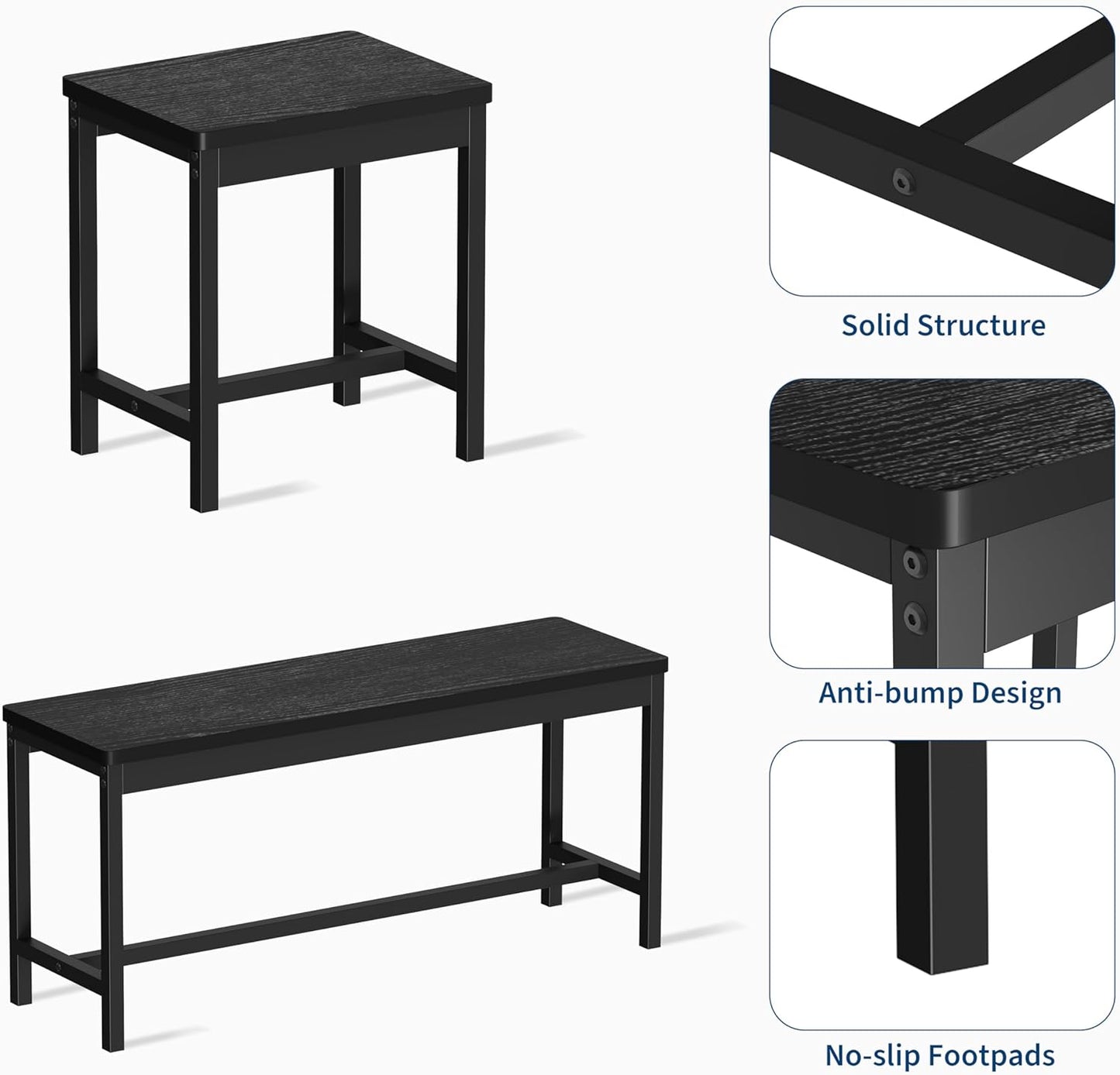 IDEALHOUSE 5-Piece Extendable Dining Table Set for 4-8 People, 63 Inch Kitchen Table with 2 Benches & 2 Stools, Space Saving Modern Dining Room Furniture, Easy Assembly, Black