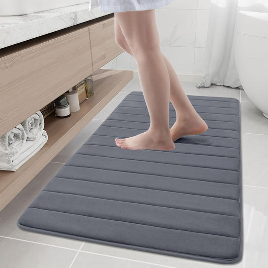 Buganda Memory Foam Bath Mat, 50" x 30", Ultra Soft and Non-Slip Bathroom Rugs, Water Absorbent and Machine Washable Bath Rug Runner for Bathroom, Shower, and Tub, Dark Grey