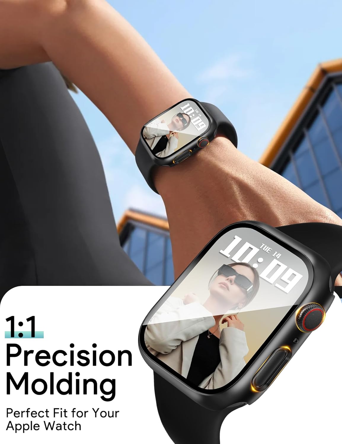 JR.DM 45mm 2 Pack Hard PC Case with HD Tempered Glass Screen Protector for Apple Watch Series 9/8/7, Slim Guard Bumper Full Coverage Protective Anti-Scratch Face Cover for iWatch, Black+ Black