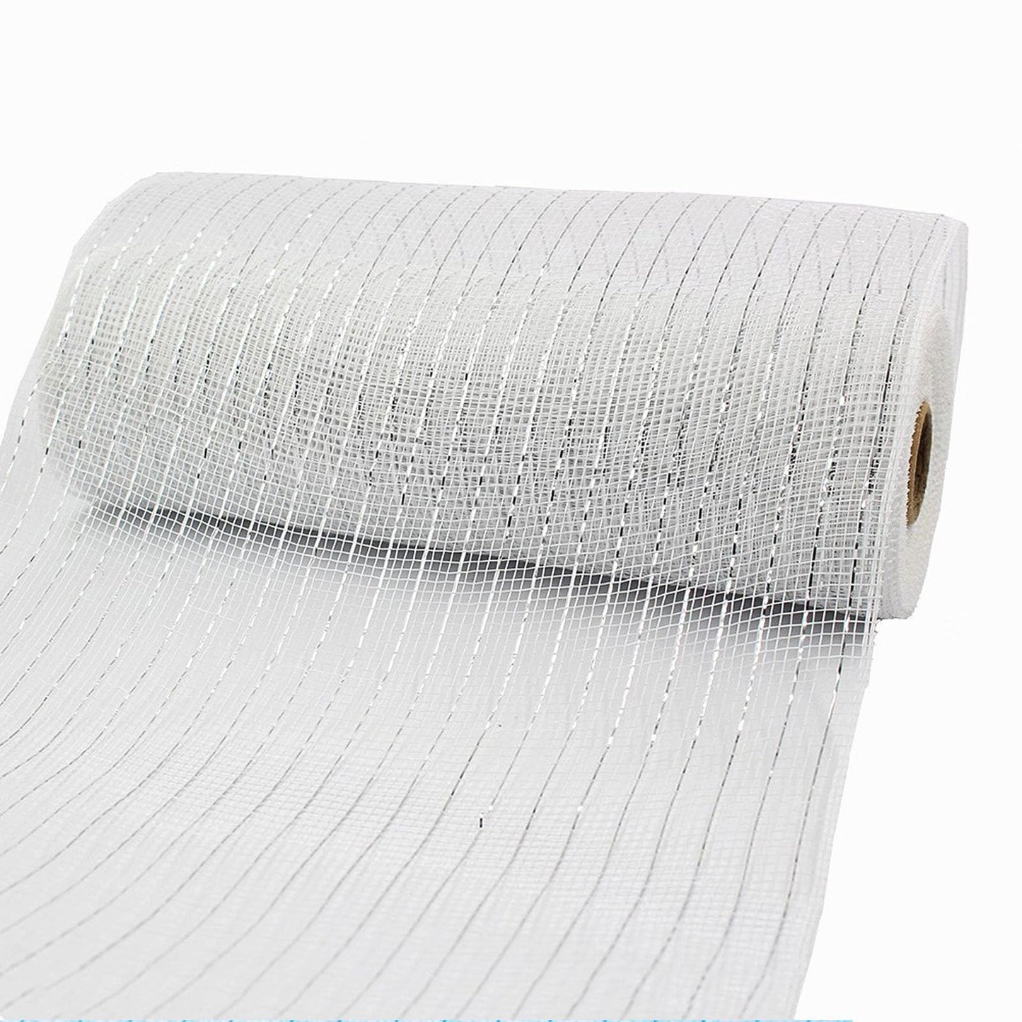 JStnana 4 Rolls Deco Mesh Ribbon for Chirstmas Wreath Making Supplies, 10Inch x 30Ft Metallic Burlap Mesh Blue Silve White Deco Mesh Rolls for Christmas Summer Blue Wedding Crafts Wreaths Decor