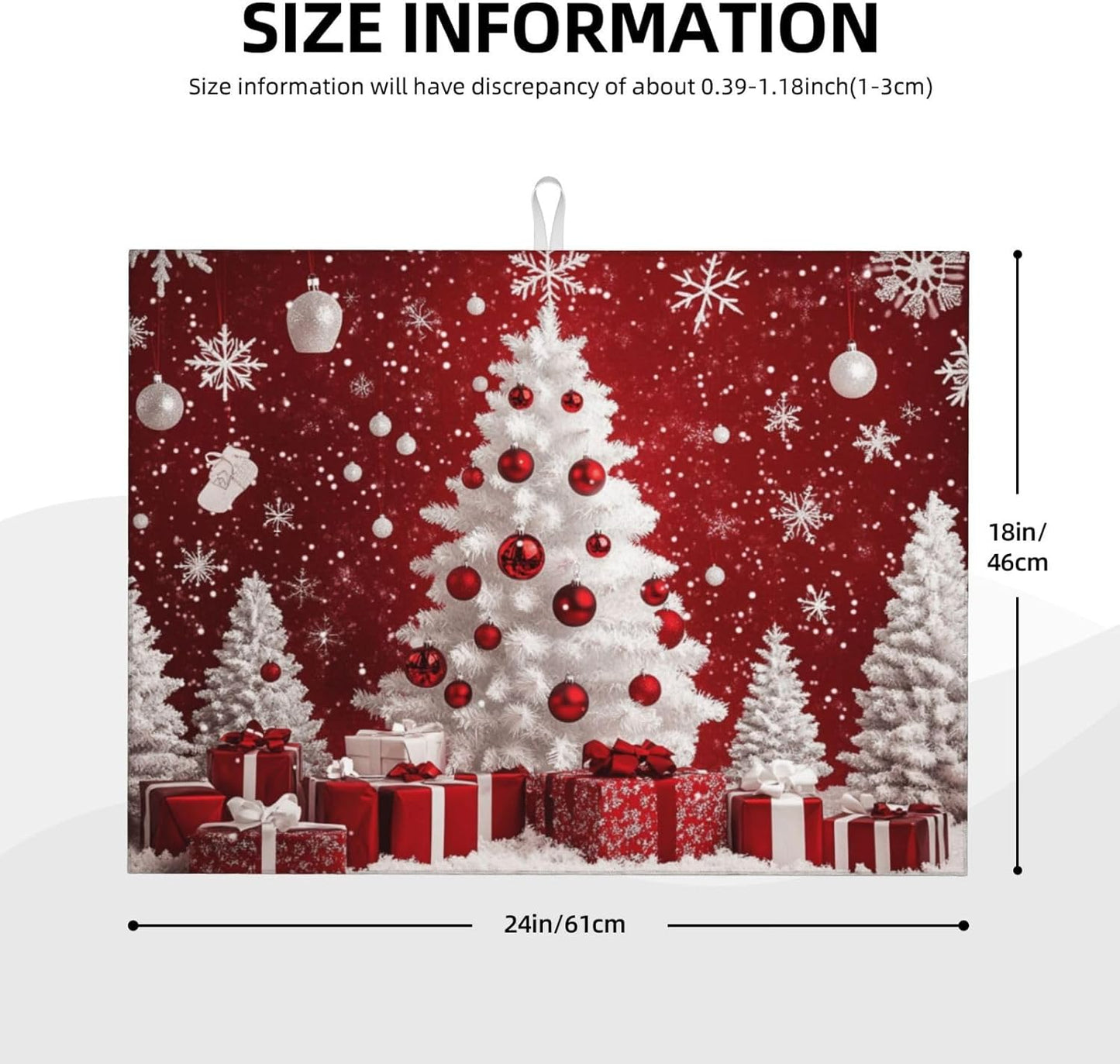 Dish Drying Mat Red Christmas Tree Ball Xmas Absorbent Microfiber Non Slip Quick Dry Heat Resistant Holiday Decorative Kitchen Counter Mat for Plates Cups Glasses 18x24 Inch