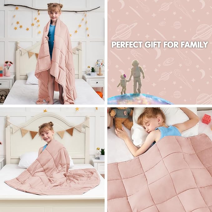 Pink Weighted Blanket Kids 5lbs, 36"x48", Cooling Heavy Throw Blanket for 20-40lbs, Microfiber Soft Thick Big Blankets Weighted Comforter Breathable Gift for Sleeping