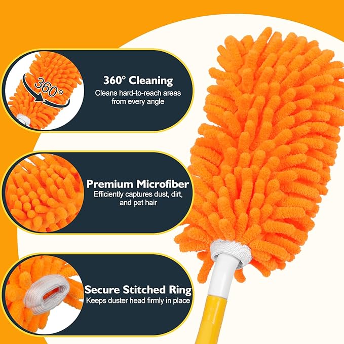 MAVRIZ Reusable Dusters - 1 Handle & 8 Washable Duster Refills, Eco-Friendly Alternative to Swiffer Dusters (Not Compatible), 360° Dust Cleaner for Home, Furniture, Ceiling Fans, Cobwebs