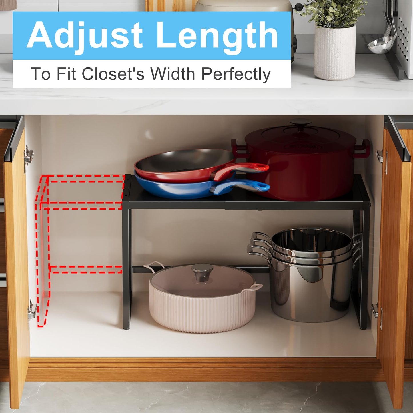 Expandable Metal Storage Shelves, 110LBS Heavy Duty Shelving Units and Storage For Pots Pans Small Appliances, Adjustable Metal Storage Shelf Rack For Kitchen Cabinets Closet Pantry Warehouse Garage